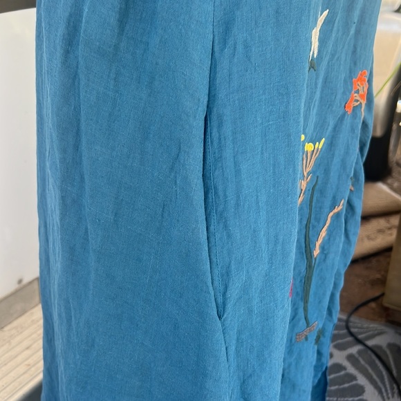 MiniBee embroidered floral linen/cotton blend pretty colors raw linen look sz L - Picture 3 of 9